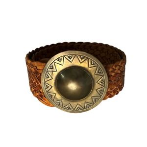 Four Winds Vintage Size Small Leather Braided Sun Buckle Belt Brown‎ Brazil
